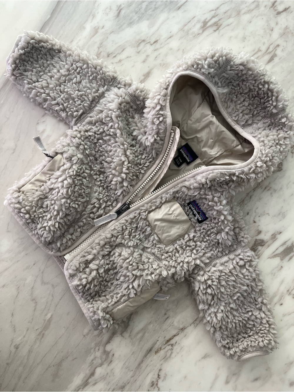 Patagonia Light Gray Sherpa Hooded Jacket